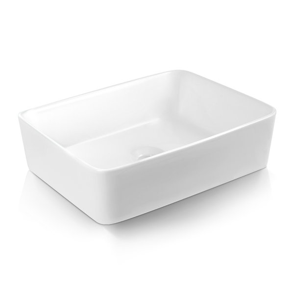 Sinber 19" x 15" x 5.3" White Rectangular Ceramic Countertop Bathroom Vanity Vessel Sink